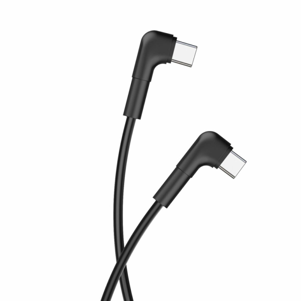 Cabo USB-C -> USB-C 60W - c/ fichas 90º - 1.0m - preto