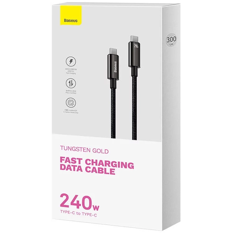 Cabo USB-C ? USB-C 240W PD c/ revestimento de nylon e fichas metálicas - preto - 3.0m - Image 4