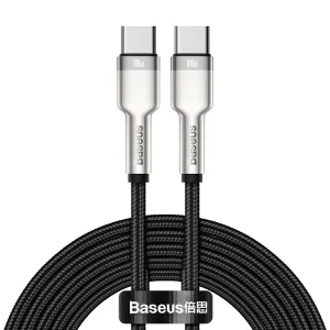 Cabo USB-C - USB-C Quick Charge 100W revestido a nylon c/ fichas metálicas - preto - 2.0m