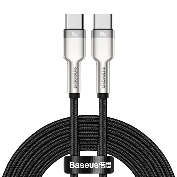 Cabo USB-C - USB-C Quick Charge 100W revestido a nylon c/ fichas metálicas - preto - 2.0m